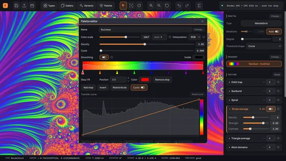 The Palette editor open over a fractal being recolored.
