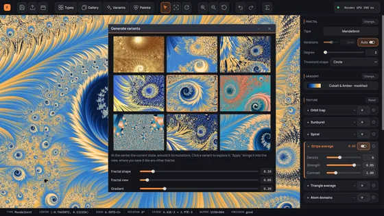 The variants window: one image in the middle, eight mutations around it.