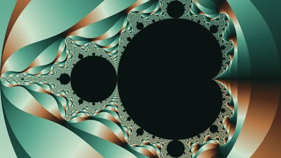 The same view with the sunburst on: copper and verdigris blades sweeping out of the set.