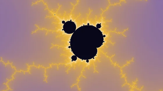 The same view with the orbit trap off: plain gold and violet escape bands around the set.